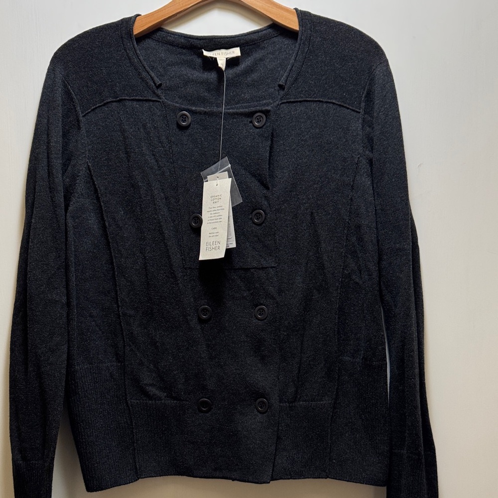 Eileen Fisher Double-Breasted Black Cardigan